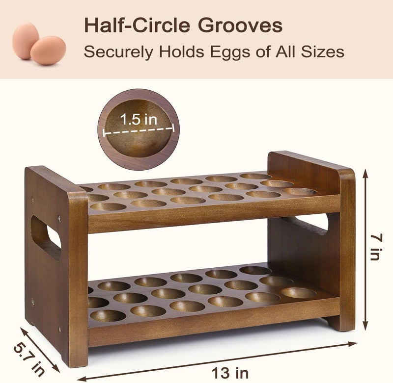 Uibyriy Egg Holder Countertop, 2-Tier Wooden Egg Holder for 36 Eggs, Wooden Countertop with Carry Handle for Chicken, Duck, and Quail Eggs - Image 2